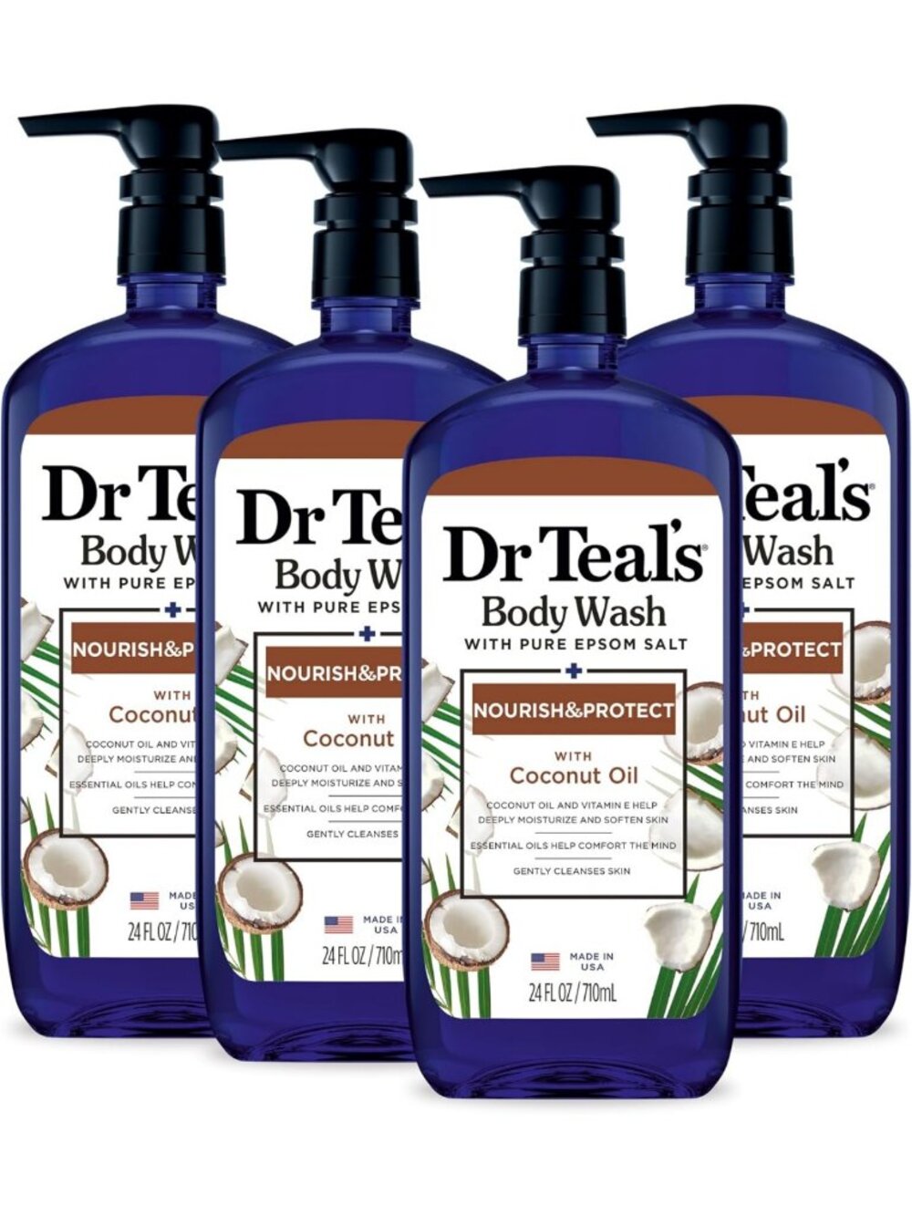 Epsom Salt Body Wash with Coconut Oil - Hydrating & Soothing, 24 fl oz (4 Pack)